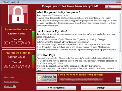 Image 1: WannaCry ransom note in English.