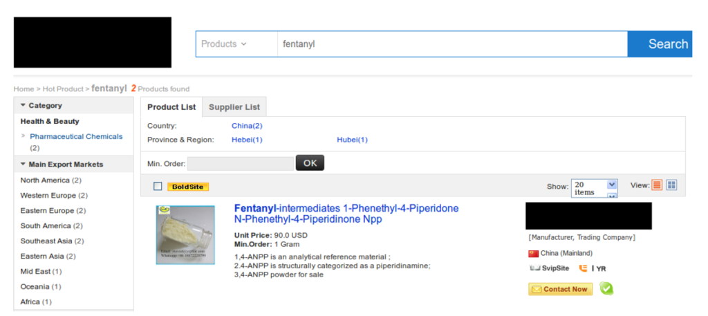 Image 2: Flashpoint analysts identified only one surface web pharmacy that still offers fentanyl for sale.