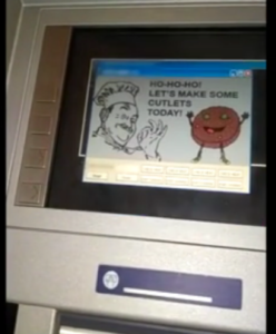 A still from a video on posted on a DDW marketplace, allegedly showing Cutlet Maker successfully running on an ATM.