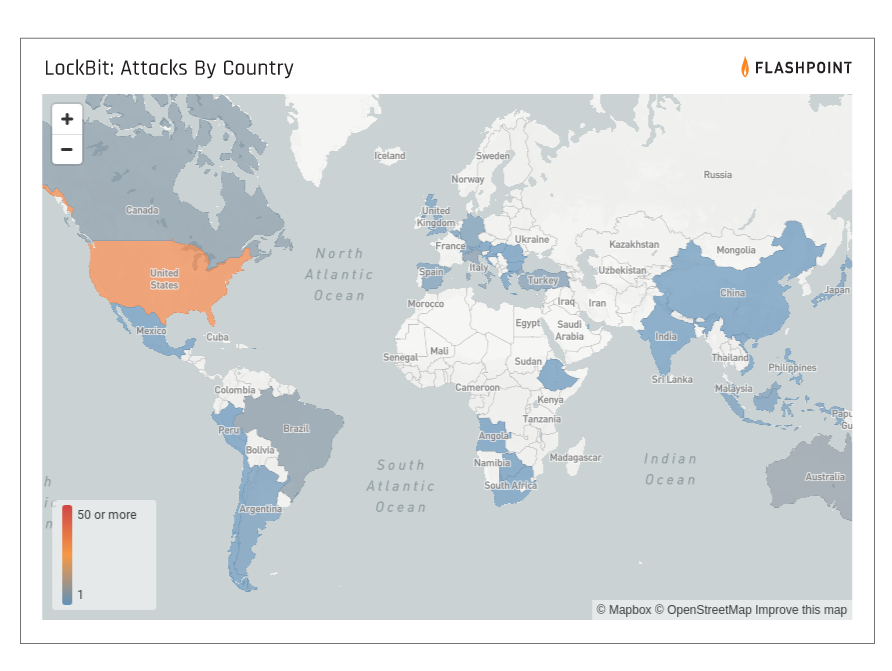 World Map of LockBit Ransomware Attacks by Country