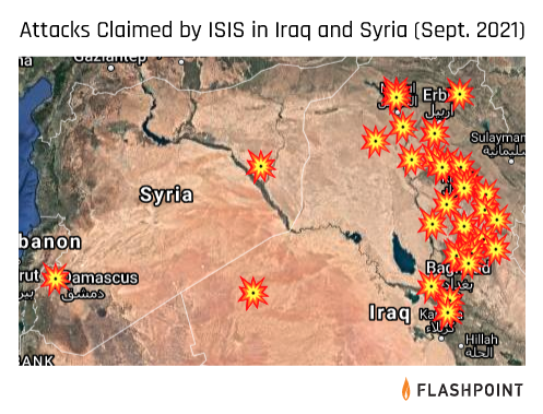 Map of ISIS-claimed attacks in Iraq and Syria